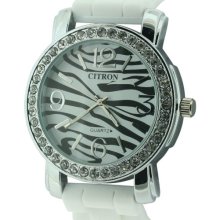 Citron Women's Quartz Watch With White Dial Analogue Display And White Plastic Or Pu Strap Cb1008/B