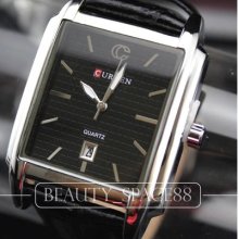 Classic Clock Brown Quartz Hours Dial Date Black Leather Men Wrist Watch B019bk