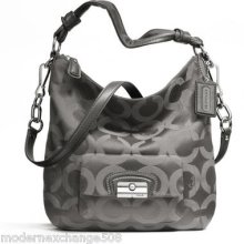 Coach Kristin Op Art Sateen Hobo In Cement/gray 23742e -