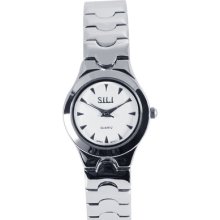 Concise White Round Dail Slim Chain Stainless Steel Women't Boy's Wrist Watch