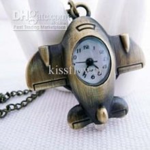 .creative Bronze Color Aircraft Design Pocket Watch Necklace ,quartz