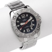 Croton Mens S Steel Bracelet Watch Rotating Bezel Black Dial Silver Hour Markers