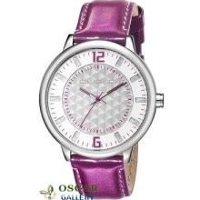 Custo On Time Smooth Cu043603 Women's Purple Leather Strap 2 Years Warranty