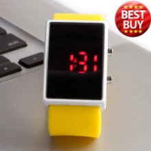 Cute Kid Unisex Girls Boys Led Digital Wrist Watch Rectangle Dial Yellow Quartz