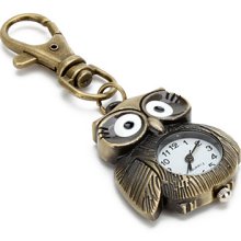 Cute Owl of Unisex Analog Alloy Quartz Keychain Watch (Bronze)