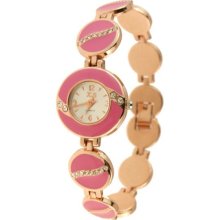 Delicate Crystal Round Dial Stainless Steel Wrist Watch Bracelet (Pink) - Metal - Pink