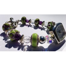 Delightful Lampwork - Amethyst - Swarovski Crystal - Silver Bracelet Watch