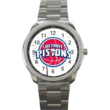 Detroit Pistons Unisex Silver-Tone Sports Metal Watch 06