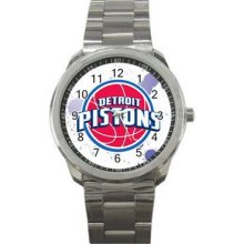 Detroit Pistons Unisex Silver-Tone Sports Metal Watch 04