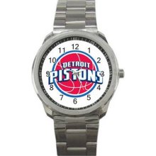 Detroit Pistons Unisex Silver-Tone Sports Metal Watch 10