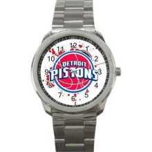 Detroit Pistons Unisex Silver-Tone Sports Metal Watch 07