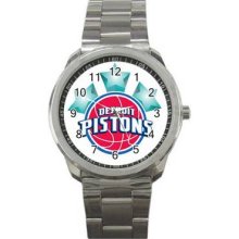 Detroit Pistons Unisex Silver-Tone Sports Metal Watch 02