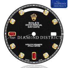 Diamond & Ruby Black Dial For Yellow Gold Rolex Day-date Ii President 41mm