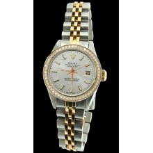 Diamond bezel rolex datejust women watch SS & gold jubilee white stick dial