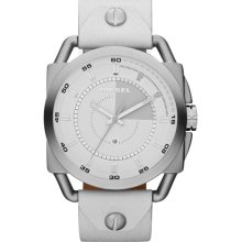 DIESEL 'Descender' Leather Strap Watch, 50mm White/ Silver