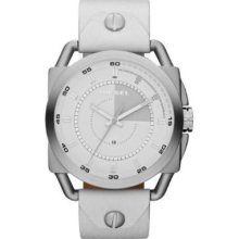 Diesel Dz1577 White Leather 50mm Mens Watch Silver Tone Fast Shipping