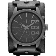 DIESEL 'Franchise' Large Leather Cuff Watch, 51mm Black