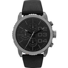 Diesel Womens Chronograph Stainless Watch - Black Leather Strap - Black Dial - DZ5329