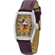 Disney by Ingersoll Womens Classic Mickey Mouse Tonneau Stainless Watch - Brown Leather Strap - Graphic Dial - IND25645