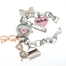 Disney Minnie Mouse Ladies Rose Gold Sunglass Purse Charm Bracelet Watch MN2070