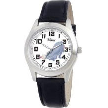 Disney Women's Eeyore Silver Perth Black Leather Strap Watch #0803C006d170s006