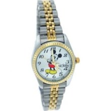 Disney Women's Ladies Mickey Mouse Silver Dial Two Tone Metal Band Watch