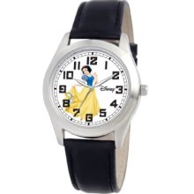 Disney Women's Snow White Silver Perth Black Leather Strap Watch #0803C006d160s006