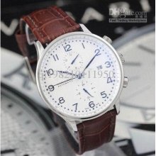 Dive Automatic Portuguese Brown Leather Band Silver Case White Dial