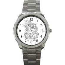 Dragon Tattoo Unisex Silver-Tone Sports Metal Watch 18