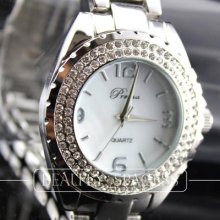 Elegant Silver Hour Clock Hand Water Oyster Crystal Steel Dial Wrist Watch B001w