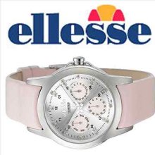 Ellesse Ladies Designer Sportivo Pink Leather Strap Multifunction Watch