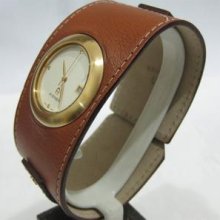 Etienne Aigner San Marino Gold Case Leather Date Quartz Ladies Watch Swiss Made