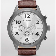 Express Mens Chronograph Leather Strap Watch Brown Brown, No Size