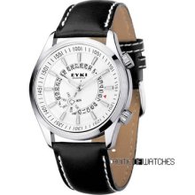 Eyki Special White Dial Calendar Men Boys Analog Quartz Leather Wrist Watch