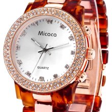 Fashion Amber Micaca Crystal Lady Girl Soft-touch Plastic Bracelet Quartz Watch