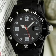 Fashion Calendar Soft Silicone Jelly Band Fashion Wrist Watch Black Dial Band