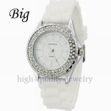 Fashion Geneva Classic Jelly Silicone Cz Bling Lady/women/girl Quartz Wristwatch