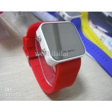 Fashion Led Mirror Watches Red Digital Plastic Face Quartz Unisex Wa