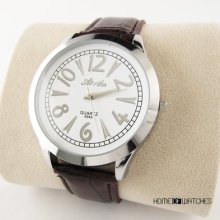 Fashion Office Style White Arabic Numerals Dial Mens Quartz Wrist Watch