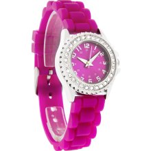 Fashion Quartz Ladies Crystal Ice Fuschia Jelly Rubber Band Watch ZRT8046