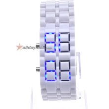 Fashionable Digital Blue LED Rubber Band Unisex Wrist Watch - White