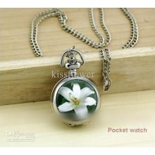 Flower Design Vintage S Size Pocket Watch Necklace Wholesale 10pcs/l