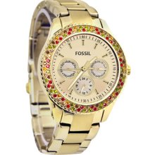 Fossil Es3201 Stella Gold Multifunction Colorful Stones Ladies Watch 50m