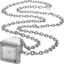 Fossil Ladies Silver Tone Chain Necklace Ring Watch Es1924