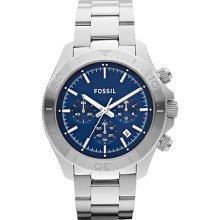 Fossil Mens Retro Traveler Silver with Blue - Fossil Watches