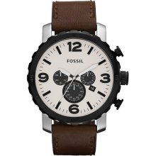 Fossil 'Nate' Chronograph Leather Strap Watch, 50mm