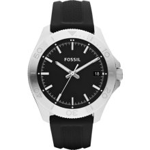 Fossil 'Retro Traveler' Silicone Strap Watch, 44mm Black