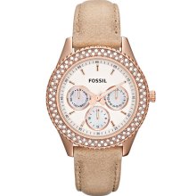 Fossil 'Stella' Crystal Bezel Leather Strap Watch, 37mm