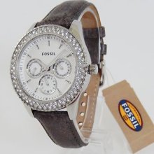 Fossil Watch Es2995 Stella Women's Chronograph Pewter Metallic Leather
