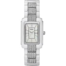 Fossil Women's Ceramic Case White Ceramic Mineral Glass Crystals Watch Ce1015